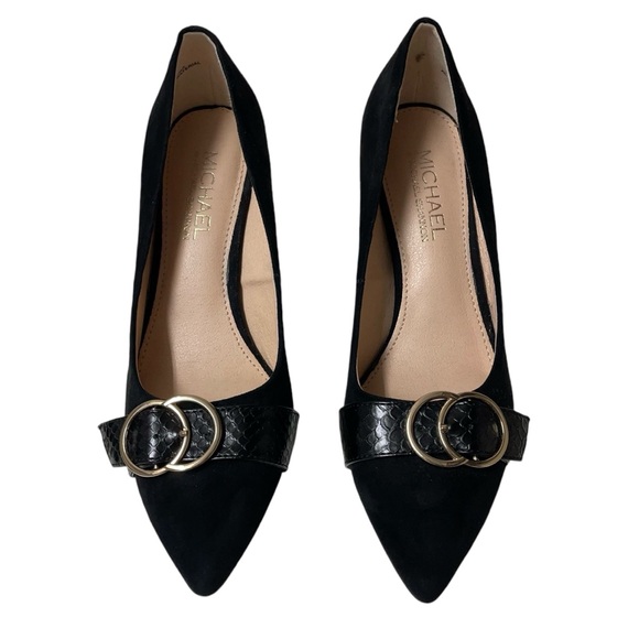 Michael Michael Shannon Black Suede Point Toe Gold Embellished Block Heels 7.5 - Picture 4 of 13